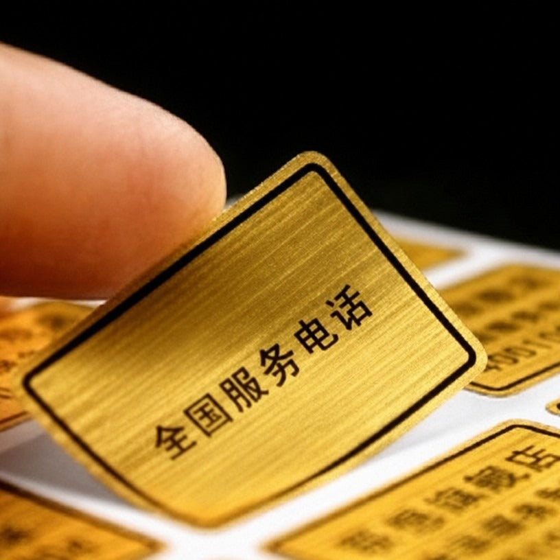 Custom Metallic Brushed Gold Labels - PET Textured Foil Stickers