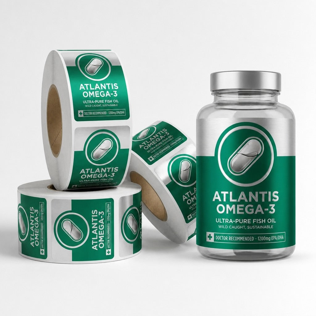 Custom Silver Foil Bottle Labels - Waterproof Vinyl Roll Labels for Cosmetics
