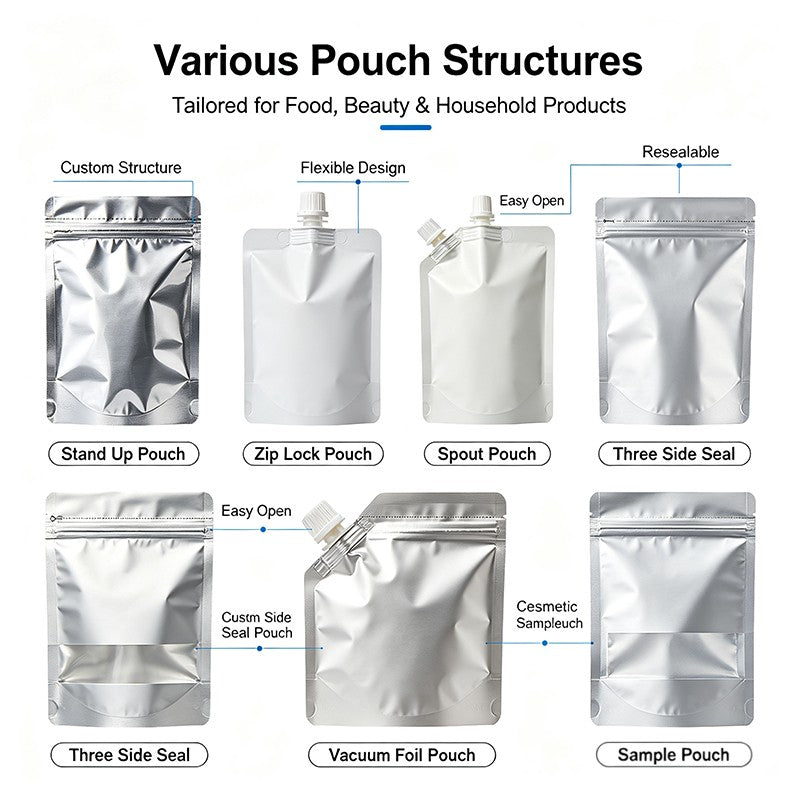 Stand-up pouch structures for food packaging