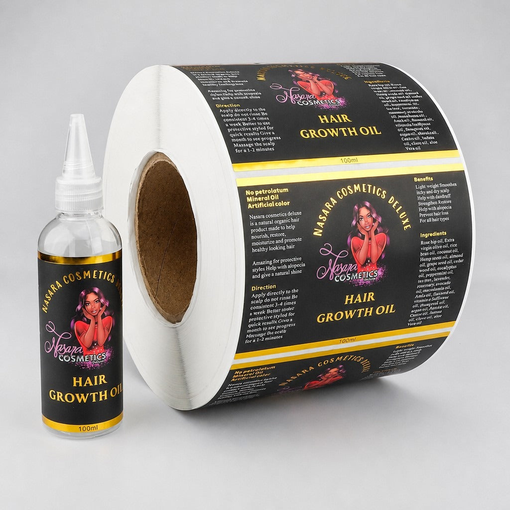 Custom Roll PVC Label Stickers for Cosmetic Bottles - Glassine-Backed Logo Labels