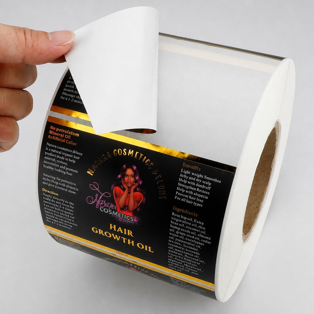 Custom Roll PVC Label Stickers for Cosmetic Bottles - Glassine-Backed Logo Labels