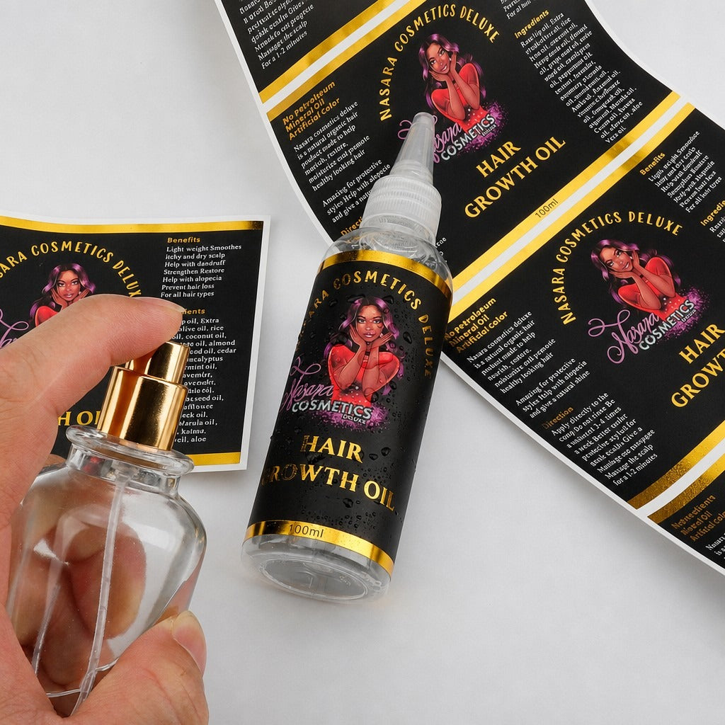 Custom Roll PVC Label Stickers for Cosmetic Bottles - Glassine-Backed Logo Labels