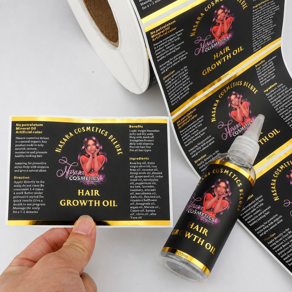 Custom Roll PVC Label Stickers for Cosmetic Bottles - Glassine-Backed Logo Labels