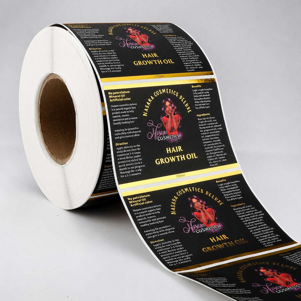 Custom Roll PVC Label Stickers for Cosmetic Bottles - Glassine-Backed Logo Labels