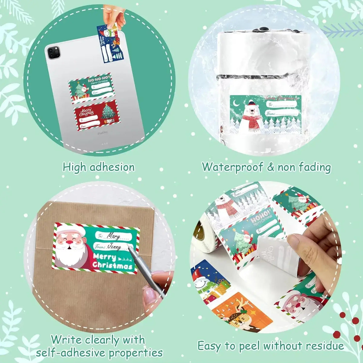 Christmas Gift Wrapping Sticker Labels - Bulk, Waterproof